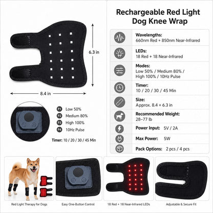Ortekor Rechargeable Red Light Therapy Dog Knee Wrap for Senior Dogs - At-Home Leg Comfort Support for Post-Walk Stiffness & Mobility Care