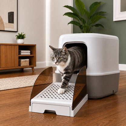 Ortekor Adjustable Cat Litter Box Step with Pull-Out Tray for Cleaner Floors