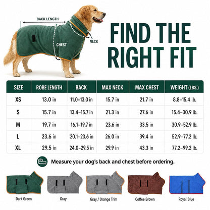 Ortekor Quick-Dry Microfiber Dog Bathrobe – Absorbent Drying Coat for Baths, Rain & Swimming to Help Reduce Wet-Dog Mess