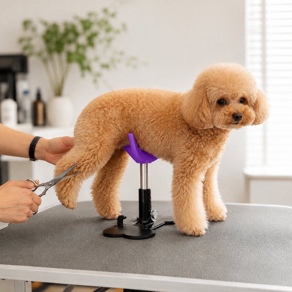Ortekor Adjustable Dog Grooming Support Stand for Small Dogs – Helps Reduce Sitting During Trimming, Brushing & Drying