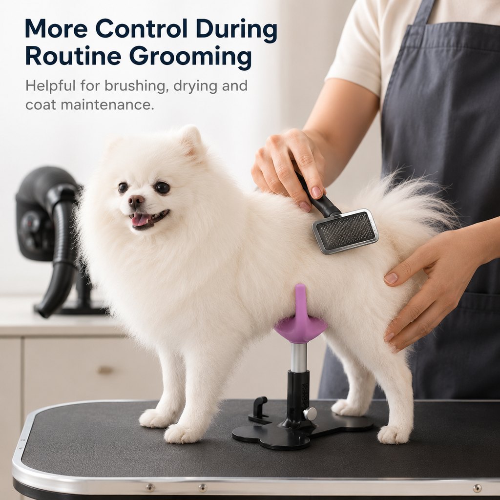 Ortekor Adjustable Dog Grooming Support Stand for Small Dogs – Helps Reduce Sitting During Trimming, Brushing & Drying