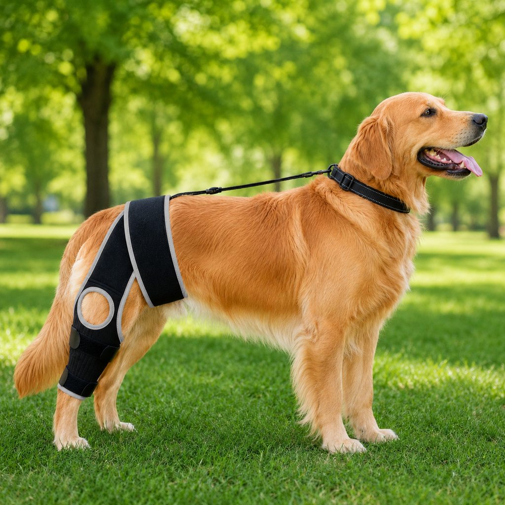 Ortekor Adjustable Dog Knee Brace with Collar Support Strap - Helps Reduce Slipping on Daily Walks