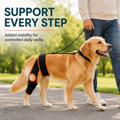Ortekor Adjustable Dog Knee Brace with Collar Support Strap - Helps Reduce Slipping on Daily Walks