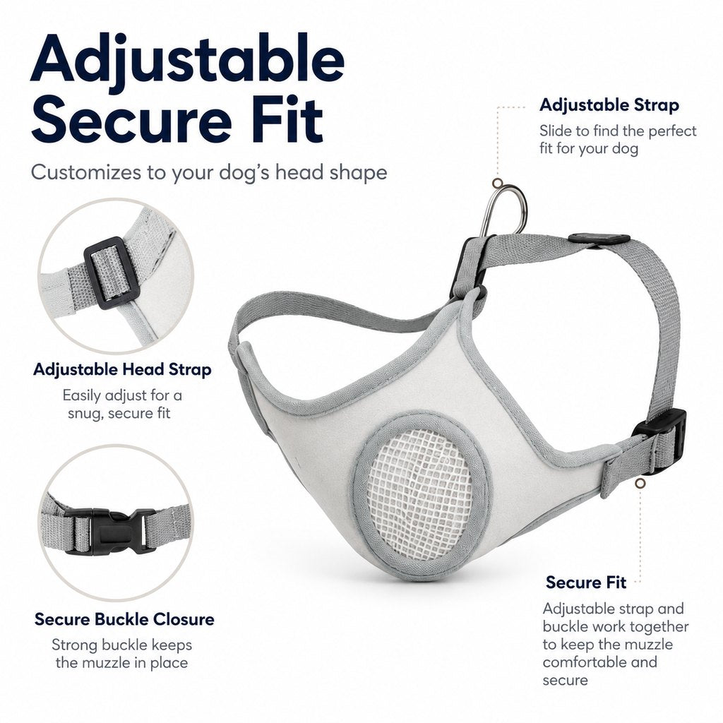 Ortekor Breathable Dog Muzzle for Walks, Grooming & Vet Visits - Soft Adjustable Mesh Muzzle to Help Reduce Biting, Chewing & Barking