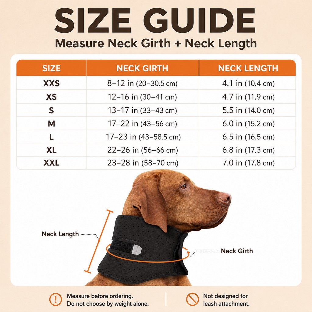 Ortekor Adjustable Dog Neck Support Brace for At-Home Rest - Breathable Structured Wrap for Added Stability