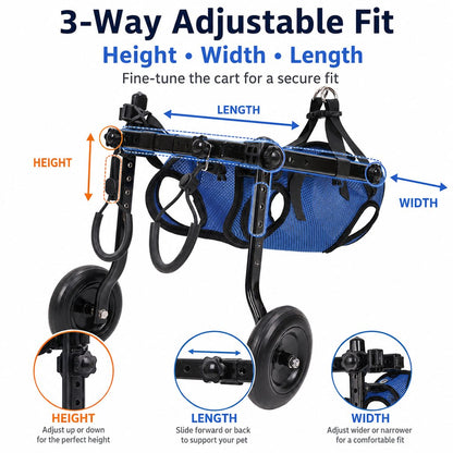 Ortekor Adjustable Rear Leg Dog Wheelchair for Daily Walks - Mobility Support Cart for Small Dogs with Weak Back Legs