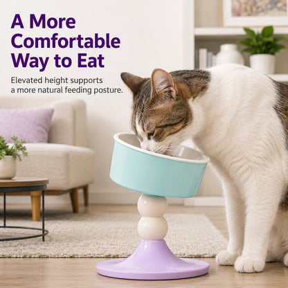 Ortekor Adjustable Elevated Pet Bowl for Cats & Small Dogs - 3 Height Modes for Comfortable Feeding