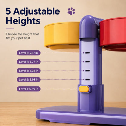 Ortekor Adjustable Elevated Pet Bowl for Cats & Small Dogs - Space-Saving Wall-Mount or Freestanding Feeder for Cleaner Mealtimes