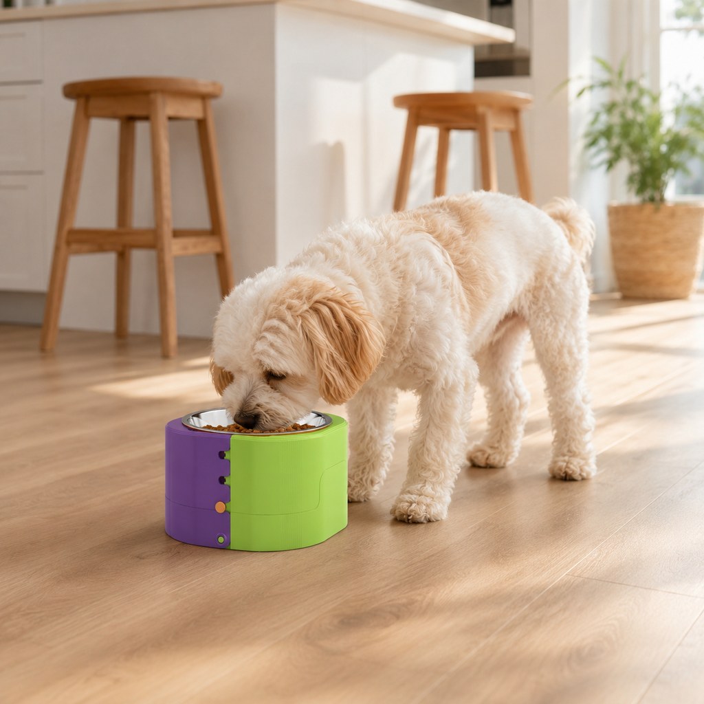 Ortekor 3-Level Adjustable Elevated Slow Feeder Bowl for Cats & Small Dogs - Stainless Steel Mealtime Bowl for Fast Eaters