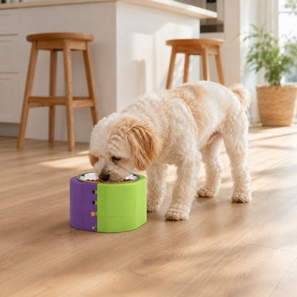 Ortekor 3-Level Adjustable Elevated Slow Feeder Bowl for Cats & Small Dogs - Stainless Steel Mealtime Bowl for Fast Eaters