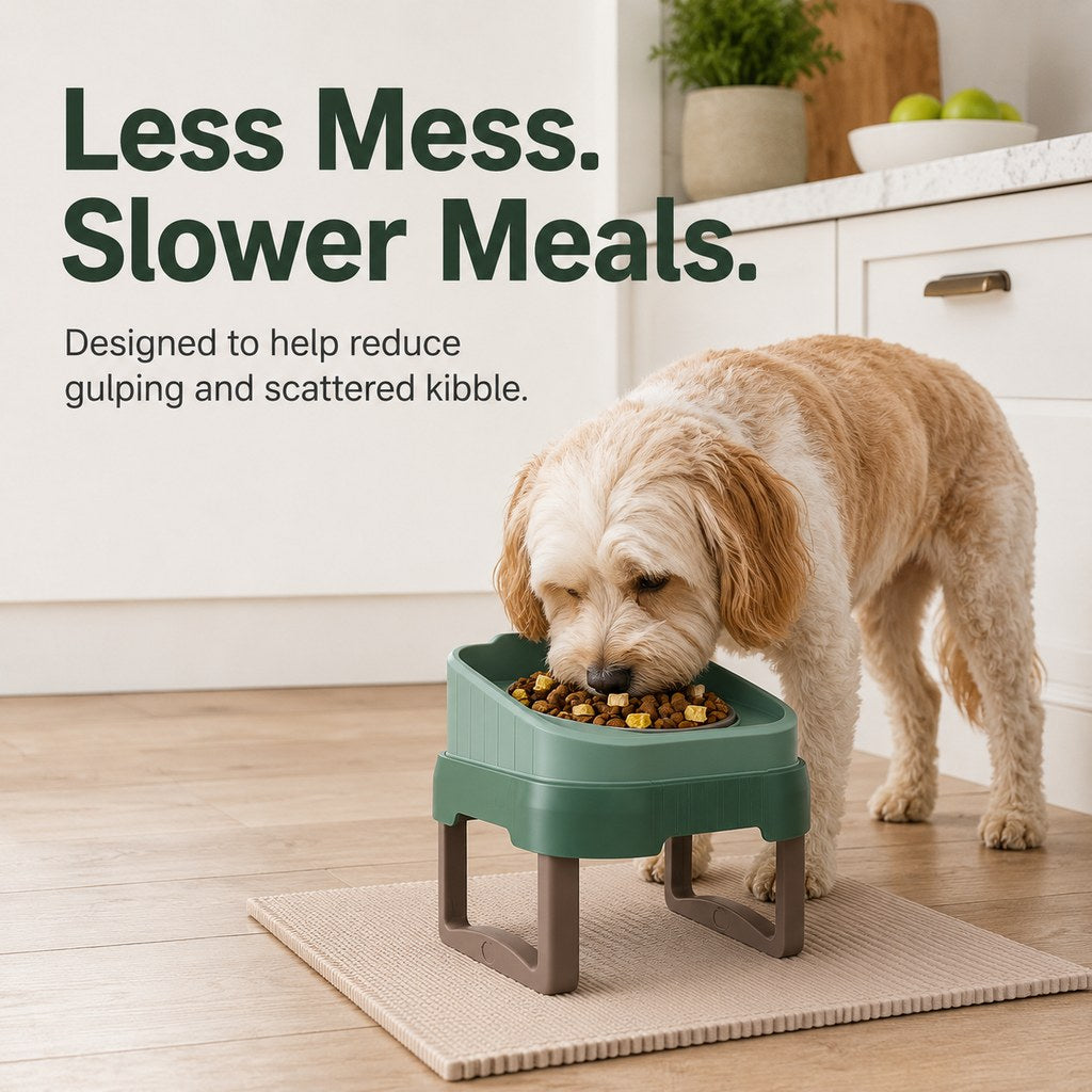 Ortekor Adjustable Elevated Slow Feeder Pet Bowl for Cats & Small Dogs - Less Mess, Slower Meals & Easy Cleaning