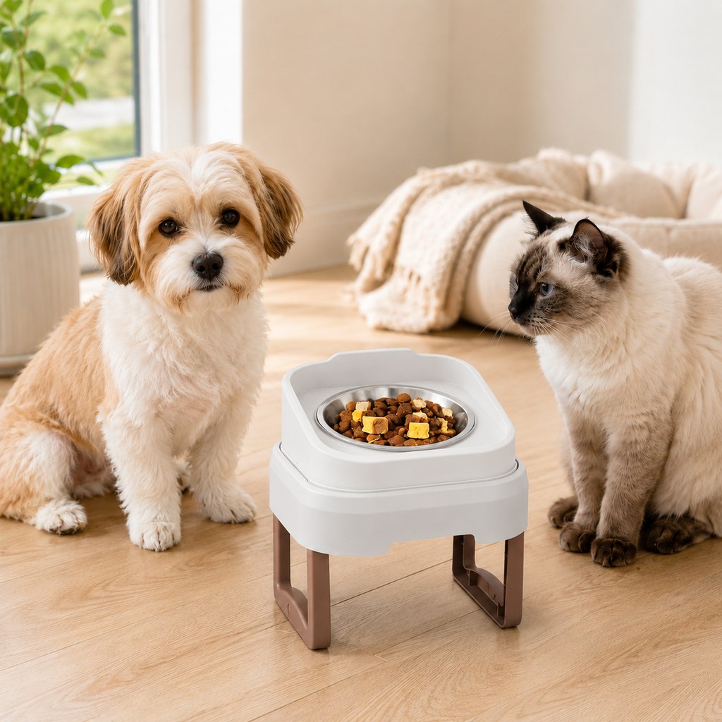 Ortekor Adjustable Elevated Slow Feeder Pet Bowl for Cats & Small Dogs - Less Mess, Slower Meals & Easy Cleaning