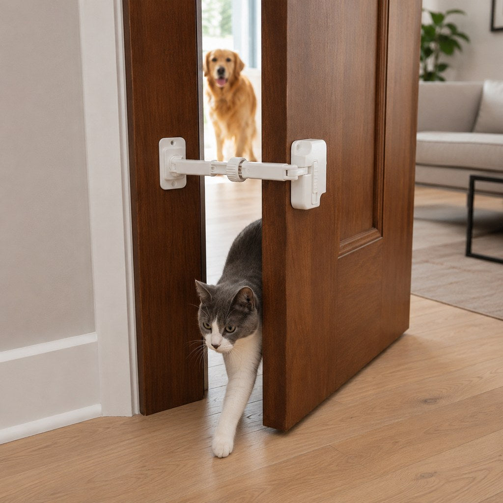 Ortekor Adjustable Pet Door Latch for Litter Rooms - Let Cats In & Help Keep Dogs Out