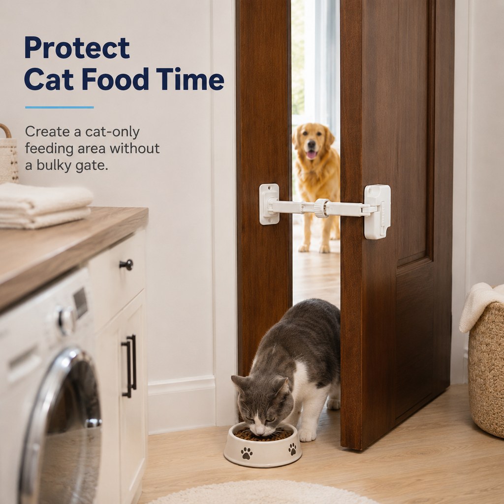 Ortekor Adjustable Pet Door Latch for Litter Rooms - Let Cats In & Help Keep Dogs Out