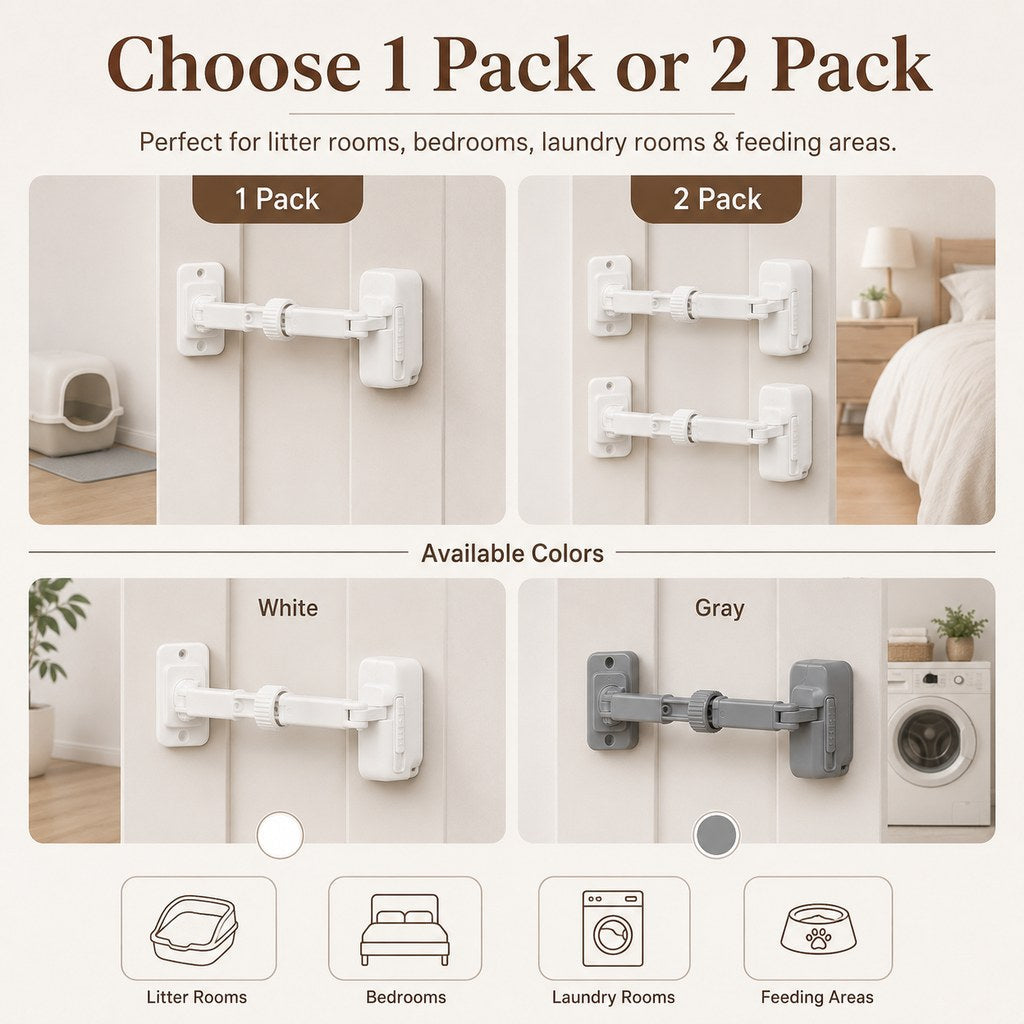 Ortekor Adjustable Pet Door Latch for Litter Rooms - Let Cats In & Help Keep Dogs Out