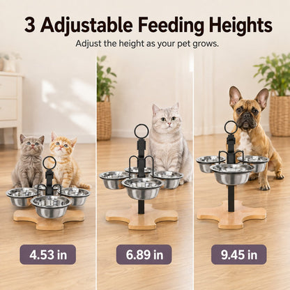 Ortekor 4-Bowl Adjustable Elevated Pet Feeder for Cats & Small Dogs - Organized Food and Water Station