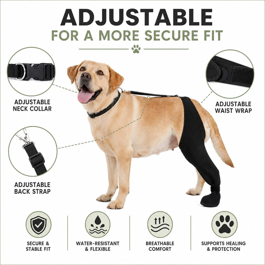 Ortekor Adjustable Dog Rear Leg Recovery Sleeve with Paw Cover - Helps Limit Licking During Post-Surgery Rest