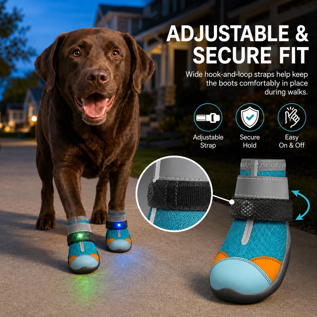 Ortekor Motion-Activated LED Dog Boots for Night Walks – Flashing Paw Shoes for Better Visibility & Traction