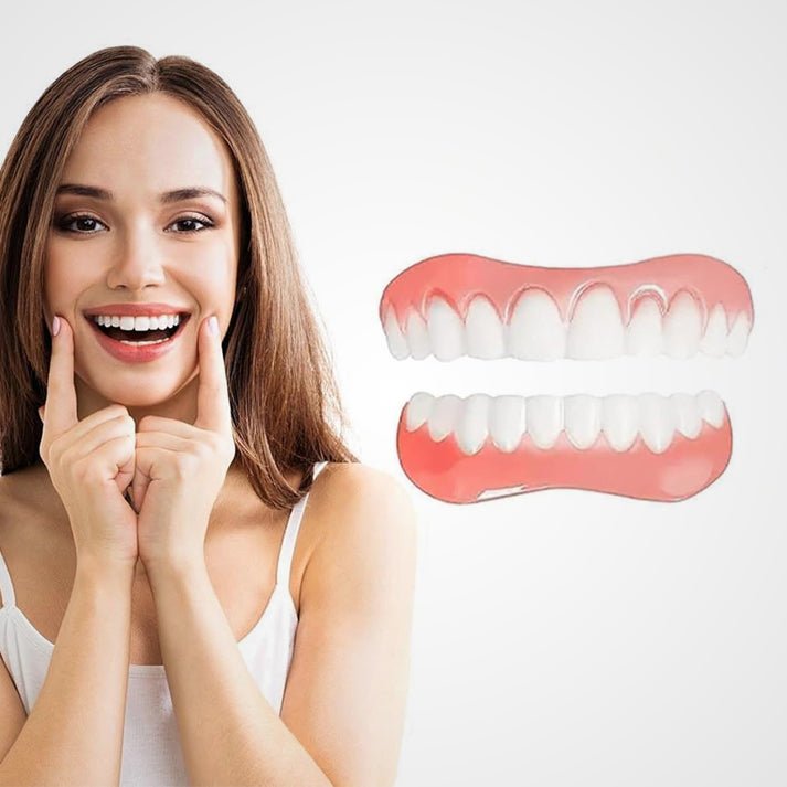 Snap-On Temporary Cosmetic Teeth Set Adjustable Silicone Denture Cover for Upper and Lower Gums Natural Look Smile Enhancement Easy