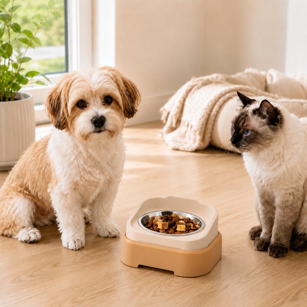 Ortekor Adjustable Elevated Slow Feeder Pet Bowl for Cats & Small Dogs - Less Mess, Slower Meals & Easy Cleaning