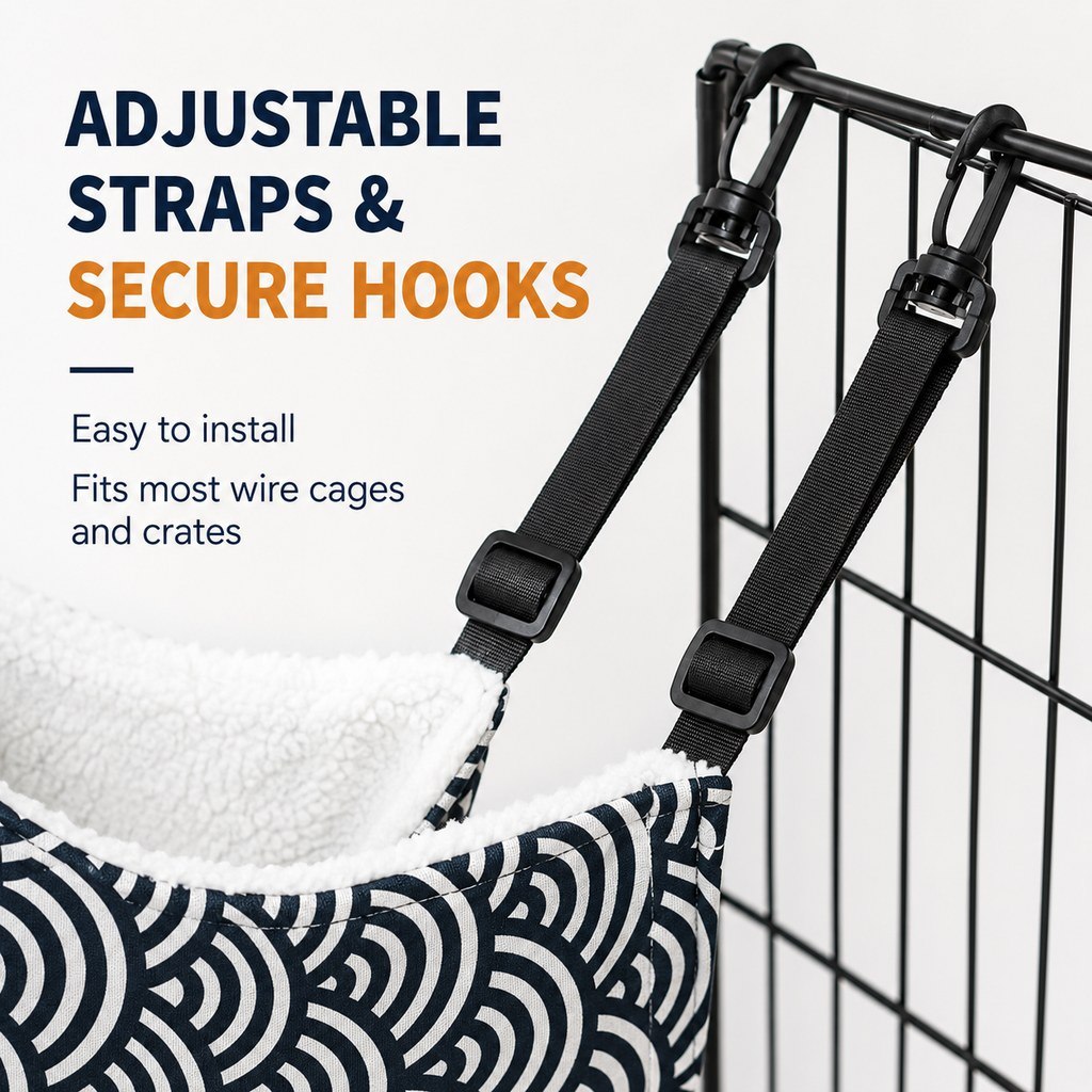 Ortekor Reversible Cat Cage Hammock with Adjustable Straps - Space-Saving Hanging Bed for Wire Crates