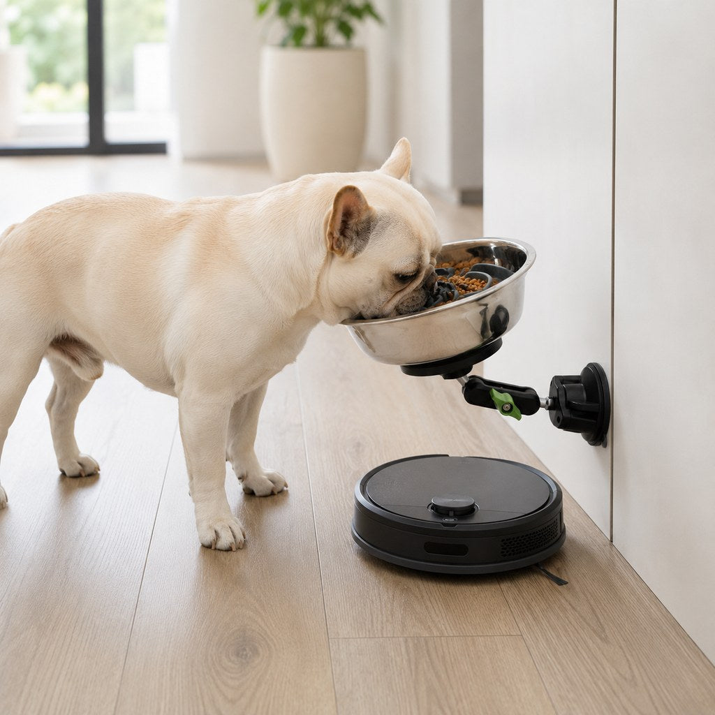 Ortekor Adjustable Suction-Mount Slow Feeder Bowl for French Bulldogs, Cats & Small-to-Medium Dogs - Floor or Vertical Setup Helps Reduce Sliding