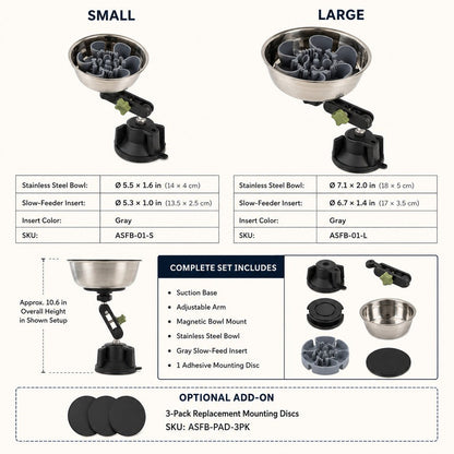 Ortekor Adjustable Suction-Mount Slow Feeder Bowl for French Bulldogs, Cats & Small-to-Medium Dogs - Floor or Vertical Setup Helps Reduce Sliding