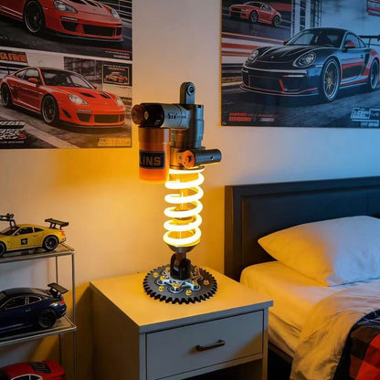 Racing Shock Absorber Desk Light with Rechargeable LED & Touch Dimmer for Gaming Rooms & Garages