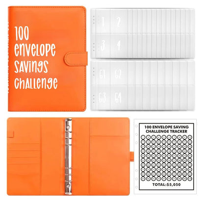 100-Envelope Money Saving Binder with Cash Envelopes for Budget Tracking & Financial Goals | PU Leather Organizer for Home Finance