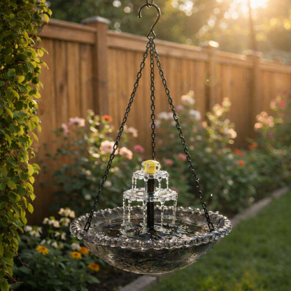 Hanging Solar Bird Bath Fountain Two-Tier Cordless Water Feature for Backyard Patio Deck Garden Outdoor Decor