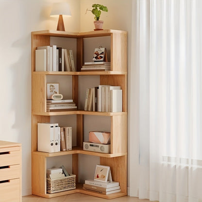 Solid Wood Corner Shelf Unit – Space-Saving Storage Organizer for Living Room, Bedroom & Home Office