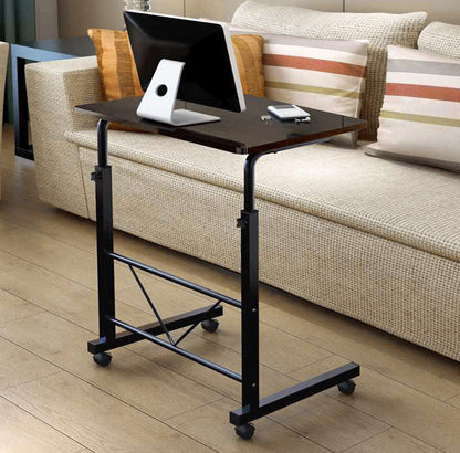 Rolling Height-Adjustable Laptop Desk with Steel Frame & Wheels – Portable Workstation for Bedside, Sofa, Home Office & Living Room Use – Mo