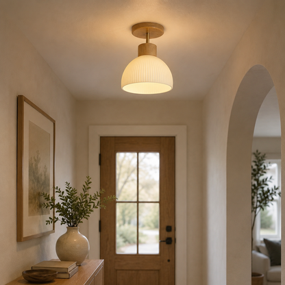Solid Wood Bell-Shaped Ceiling Light Fixture in Warm White 3000K for Modern Living Room, Bedroom & Entryway | Scandinavian Minimalist