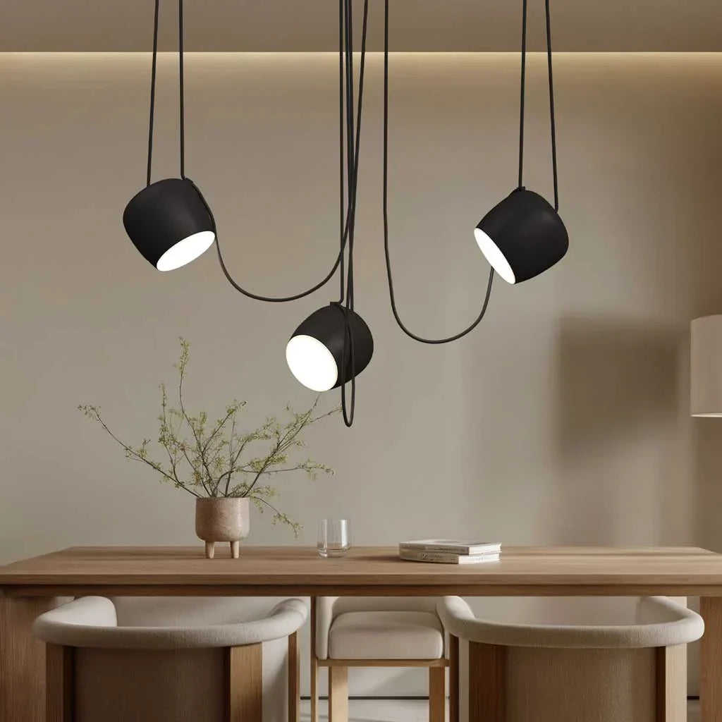 Ceiling Pendant Light Fixture with Adjustable Heads and Cable, 10W LED Dimmable Hanging Lamp, Black Aluminum Modern Lighting for Kitchen Isl