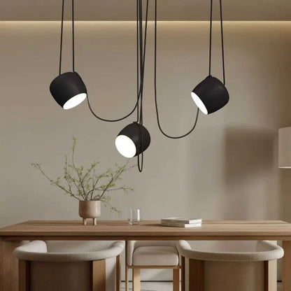 Ceiling Pendant Light Fixture with Adjustable Heads and Cable, 10W LED Dimmable Hanging Lamp, Black Aluminum Modern Lighting for Kitchen Isl