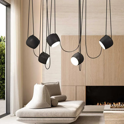 Ceiling Pendant Light Fixture with Adjustable Heads and Cable, 10W LED Dimmable Hanging Lamp, Black Aluminum Modern Lighting for Kitchen Isl