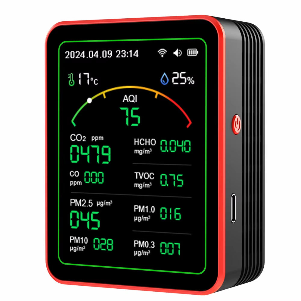 Moniteur de qualité de l'air intérieur 15-en-1 avec WiFi – Détecteur de CO2, COV, formaldéhyde et PM2,5 en temps réel pour la maison, le bureau et l'automatisation intelligente