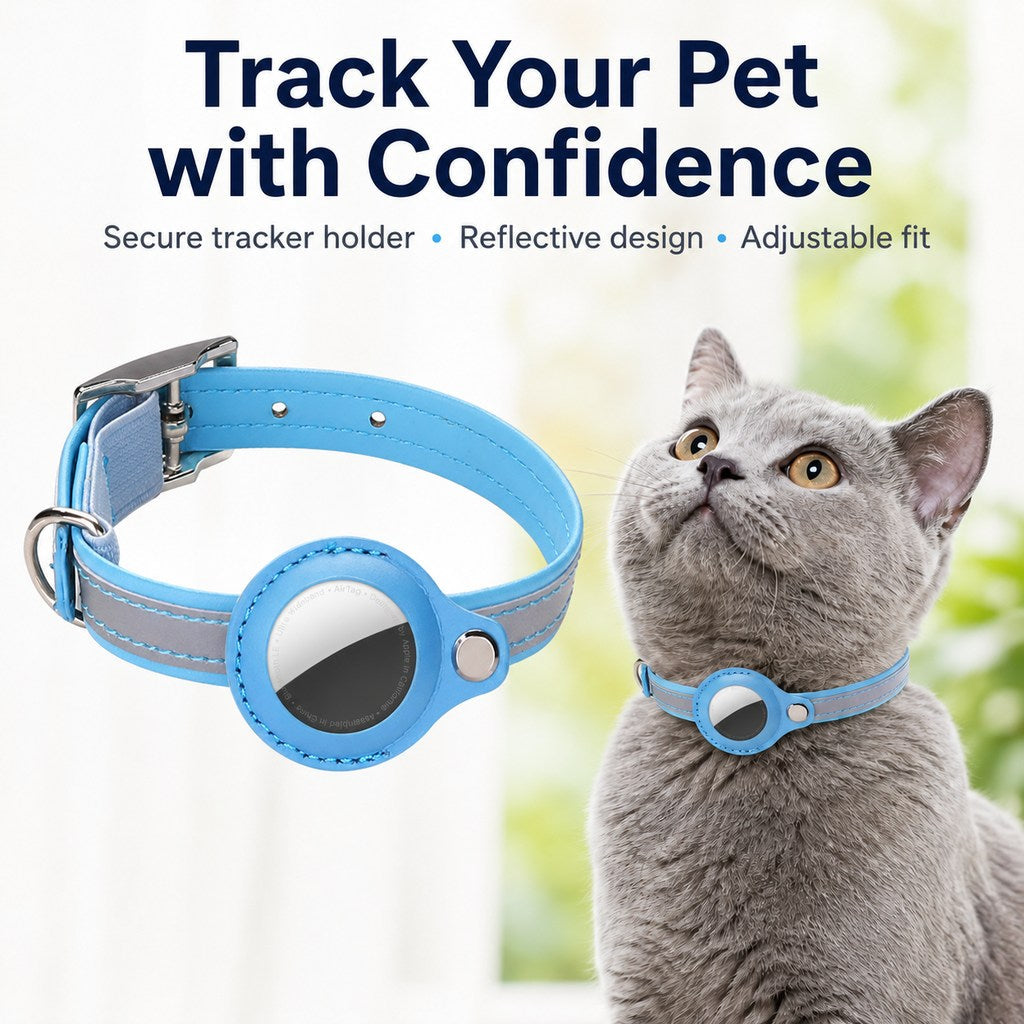 Ortekor AirTag-Compatible Reflective Pet Tracking Collar for Cats & Small Dogs - Secure Holder for Outdoor Adventures & Night Visibility