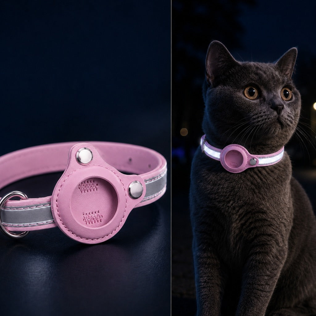 Ortekor AirTag-Compatible Reflective Pet Tracking Collar for Cats & Small Dogs - Secure Holder for Outdoor Adventures & Night Visibility