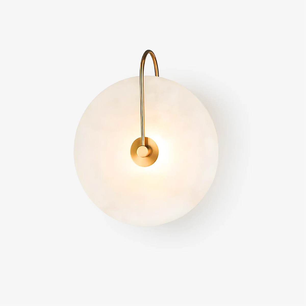 Natural Alabaster LED Wall Sconce – Stone Circle Light with Black or Gold Frame – Warm Glow Accent Lamp for Bedroom Hallway Living Room