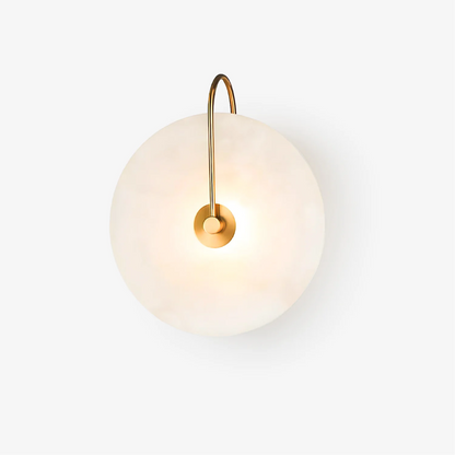 Natural Alabaster LED Wall Sconce – Stone Circle Light with Black or Gold Frame – Warm Glow Accent Lamp for Bedroom Hallway Living Room