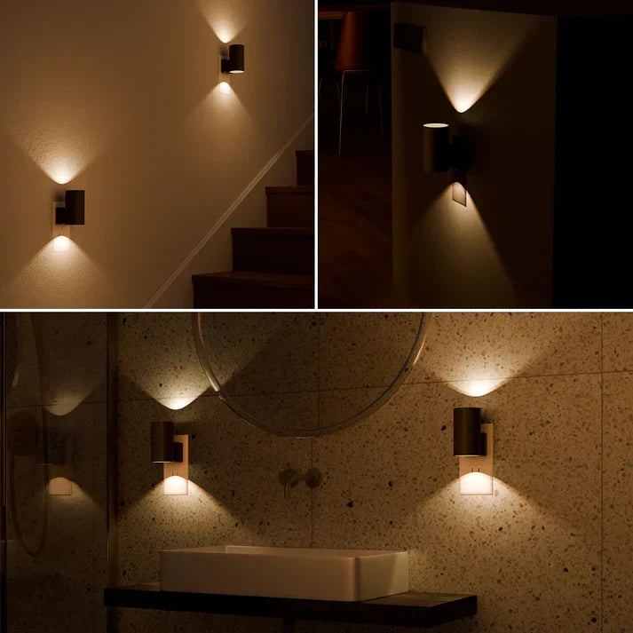 Automatic Sensor Night Light for Bedroom Hallway Black ABS Plug-In Dimmable LED Ambient Lighting 3000K Warm Glow 4.2 Inch Wall Mount