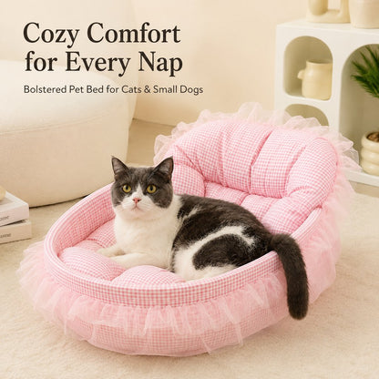 Ortekor All-Season Bolster Pet Bed for Cats & Small Dogs - Cushioned Indoor Lounger with Raised Sides