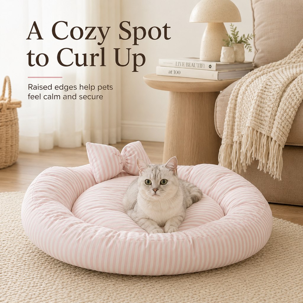Ortekor All-Season Bolster Pet Bed with Pillow for Cats & Small Dogs - Soft Raised-Edge Support for Indoor Naps