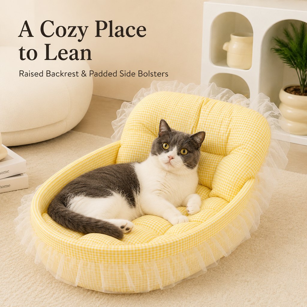 Ortekor All-Season Bolster Pet Bed for Cats & Small Dogs - Cushioned Indoor Lounger with Raised Sides