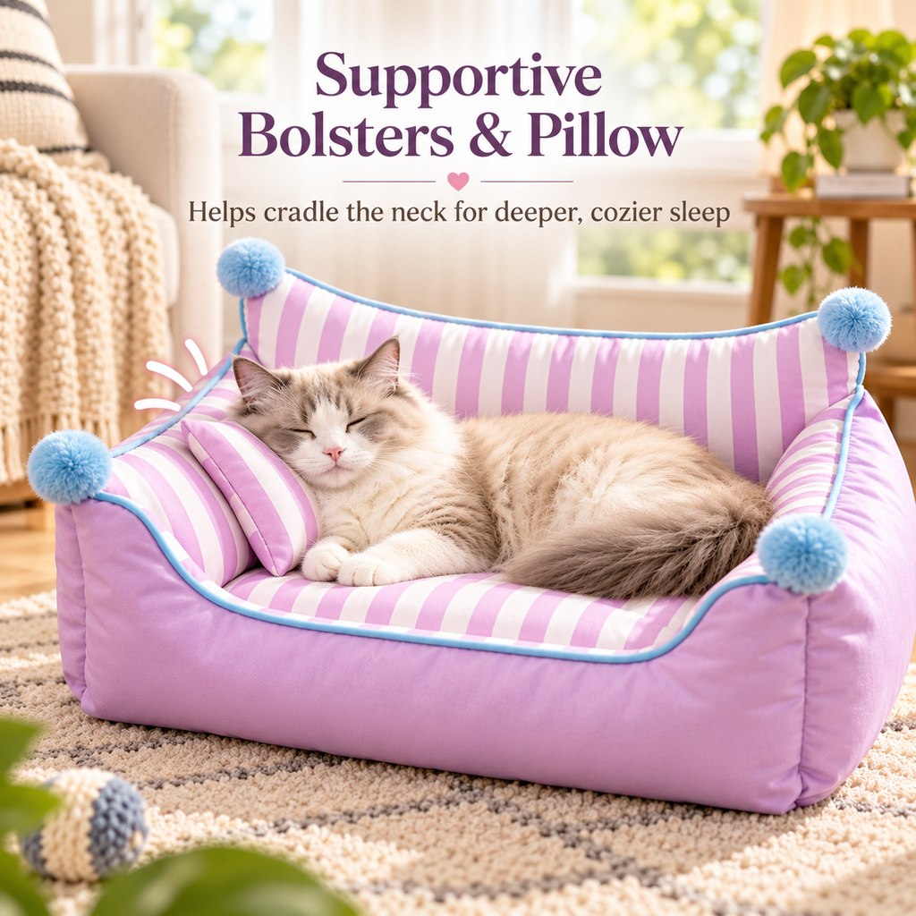 Ortekor All-Season Pet Sofa Bed with Supportive Bolsters & Pillow for Cats and Small Dogs