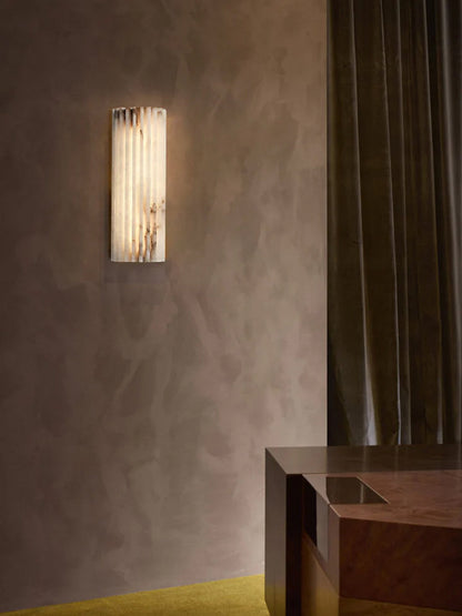 Natural Stone Wall Sconce 12 in Integrated LED Ribbed Surface Indoor Lighting Fixture for Bedroom Hallway Living Room Warm Ambient Glow