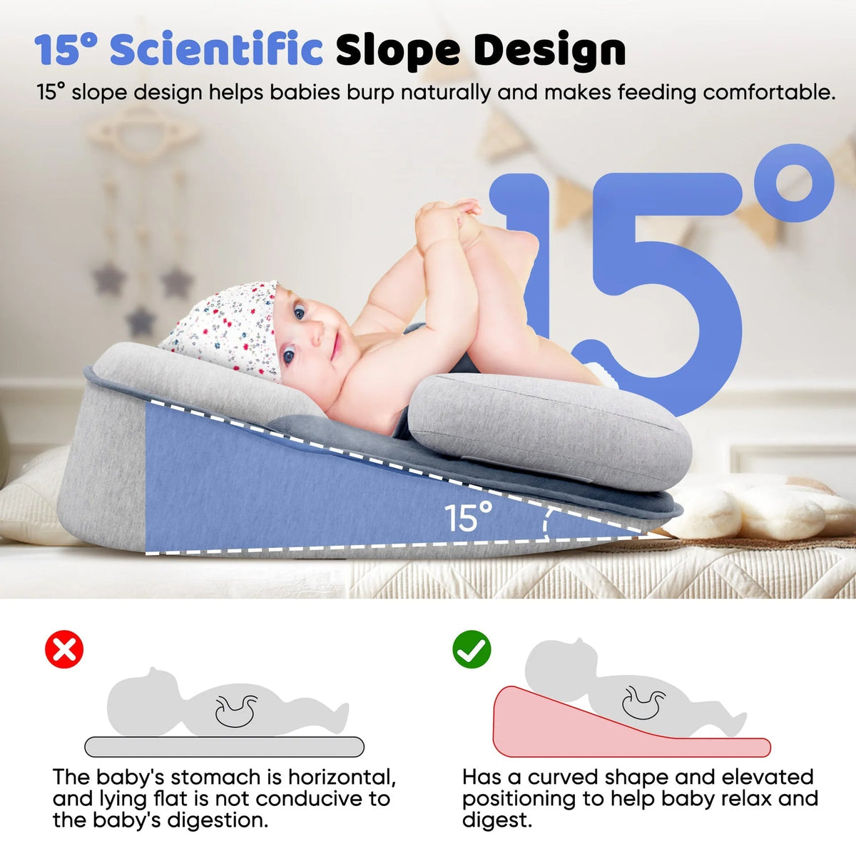 Incline Baby Nest with Reflux Relief for Newborns 0-6 Months Sleep Support Lounger with Adjustable Bolster Breathable Cotton Mesh