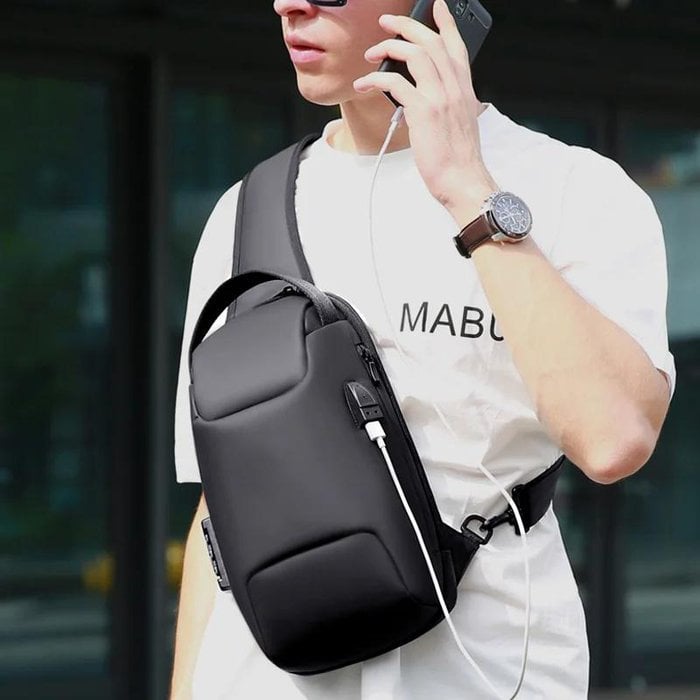 Crossbody Sling Bag with USB Charging Port and TSA Lock for Men & Women | Water-Resistant Chest Pack for Travel, Hiking & Daily Use