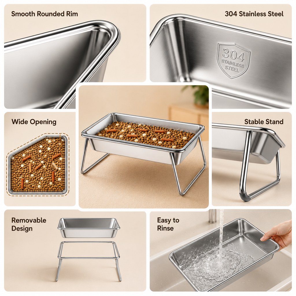 Ortekor Elevated 304 Stainless Steel Pet Bowl with Stand for Cats & Dogs - Anti-Tip Raised Feeder for Cleaner Meals